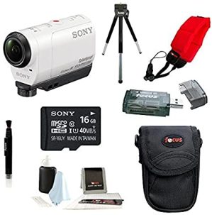 Sony AZ1 POV HD Camcorder (White) + Sony 16GB Class 10 Memory Card + Card Reader + Camera Case + Table Tripod + Deluxe A